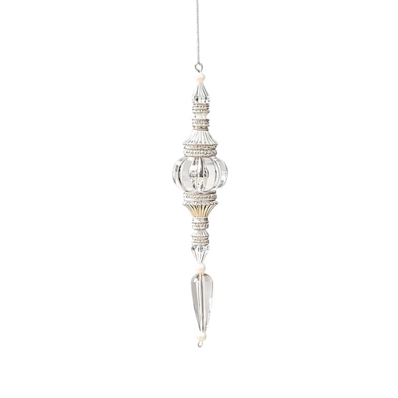 Elongated Finial Christmas Ornament with Crystal and Silver Bead Design, 1-Pack, Clear and Silver, for Christmas Tree Decor, Vintage Christmas Decoration