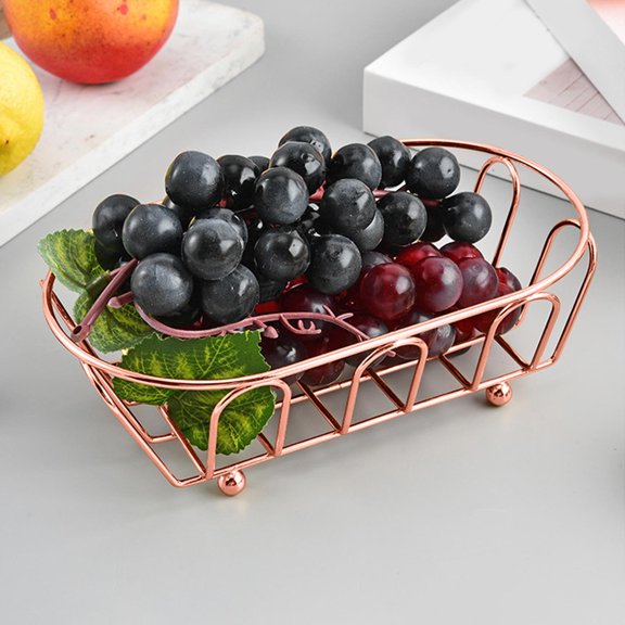 Elongated Metal Mesh Serving Trays with Open Wire Design, Multi-Purpose Snack Containers for Chips/Bread/Fresh Produce, Decorative Food Organizers for Home Kitchens/Diners/Western-Style, Rose Gold