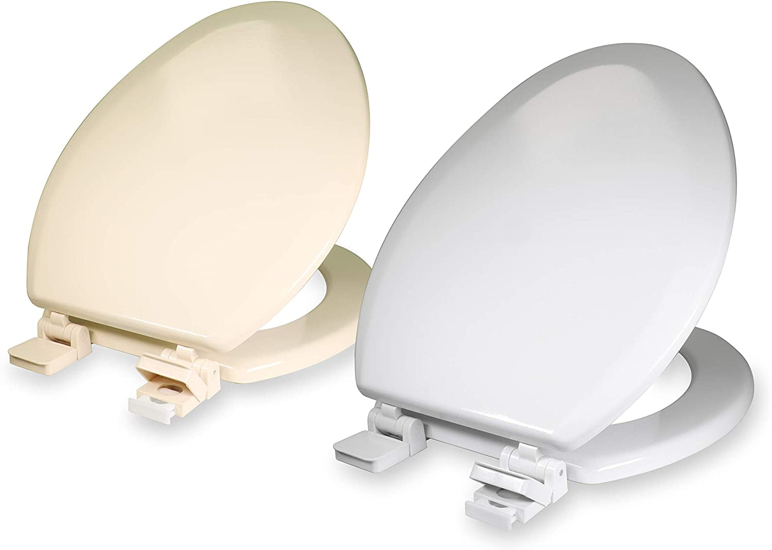 Elongated Molded Wood Toilet Seat  Easy Remove  Adjustable Hinge, Bone