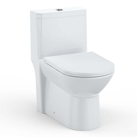 Elongated One Piece Toilet with Comfort Chair Seat ADA Height 15.35", Powerful Dual Flush 0.8/1.28 GPF Compact Toilet, MAP 1000g, Standard White Toilet Bowl, 12'' Rough-In