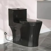Elongated One Piece Toilet, Compact Modern Dual Flush Toilet with 17.3" ADA Seat Height, 0.8/1.28 GPF Matte Black, 12" Rough-in