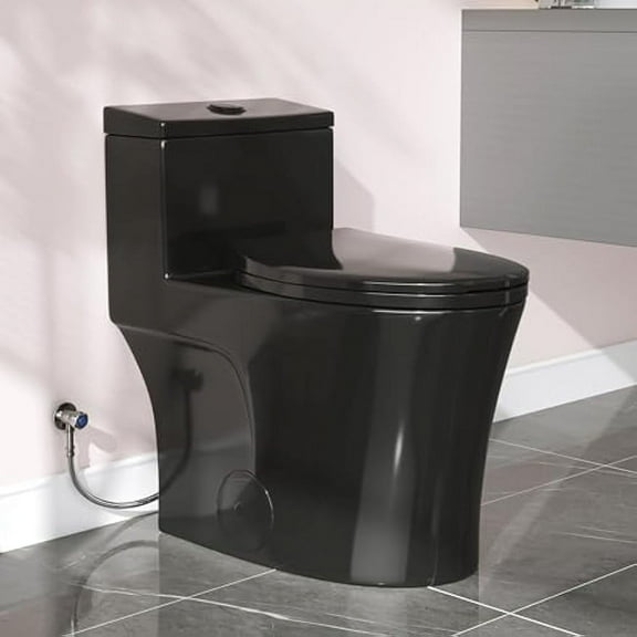 Elongated One Piece Toilet Dual Flush 17.3" ADA Seat Height 0.8/1.28 GPF Matte Black 12" Rough-in