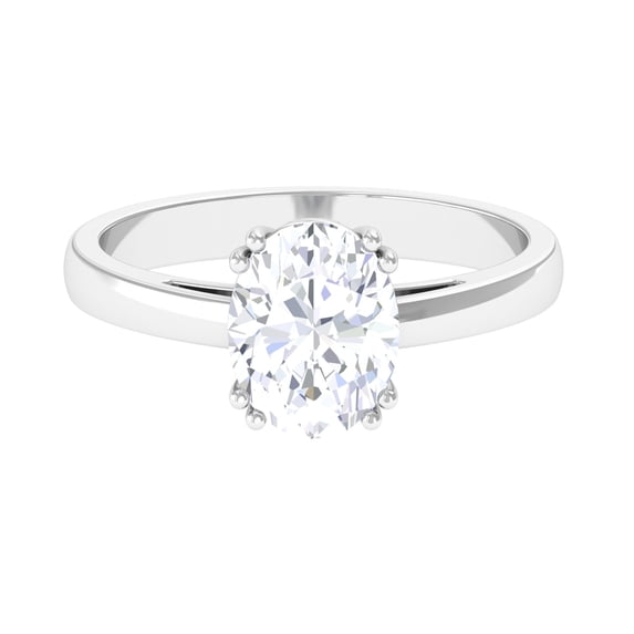 Rosec Jewels Certified Moissanite Oval Engagement Ring - 7X9 mm Moissanite Solitaire Ring - D-VS1 Quality, 14K White Gold, US 3.50