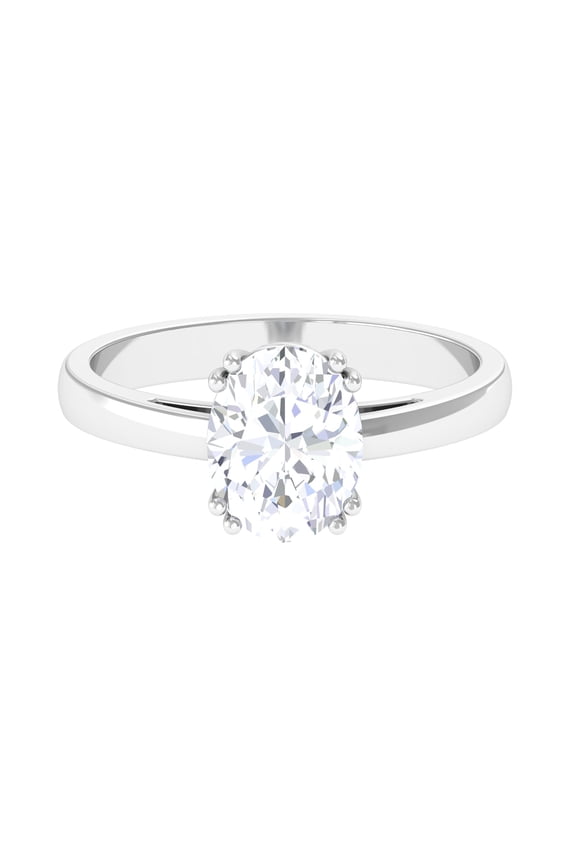 Certified Moissanite Oval Engagement Ring - 7X9 mm Moissanite Solitaire Ring - D-VS1 Quality, 14K White Gold, US 7.00