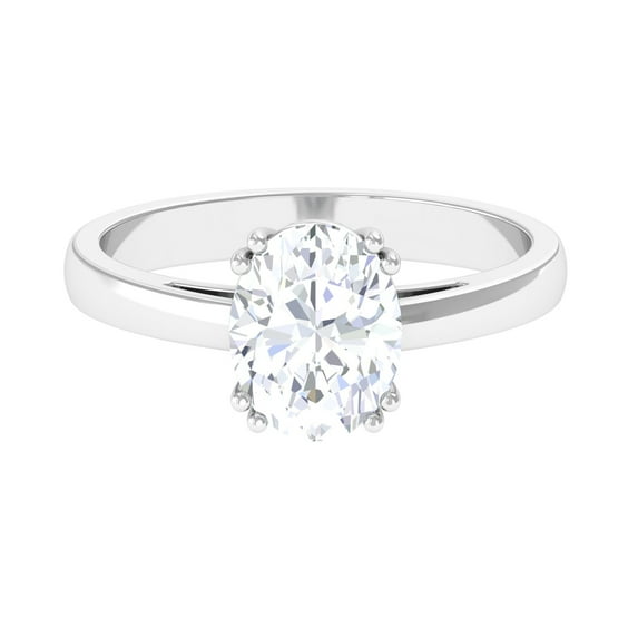 Rosec Jewels Certified Moissanite Oval Engagement Ring - 7X9 mm Moissanite Solitaire Ring - D-VS1 Quality, 18K White Gold, US 3.00