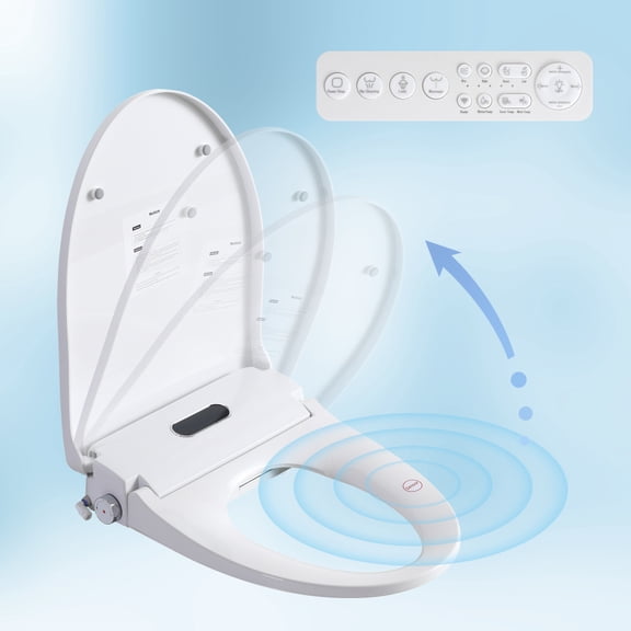 Elongated Smart Bidet Seat with Radar Open/Close, Heated Seat & Water, Night Light, Remote