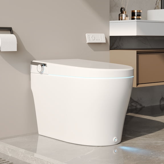 Elongated Smart Toilet Bidet in White with Remote, Blackout Flush, Off-Seat Auto Flush, Heated Seat and Warm Air Dryer DV-1S0029
