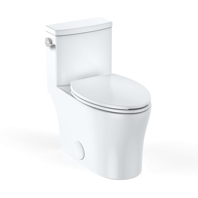 Elongated Toilet for Bathrooms, OnePiece Toilet with Soft Close Seat