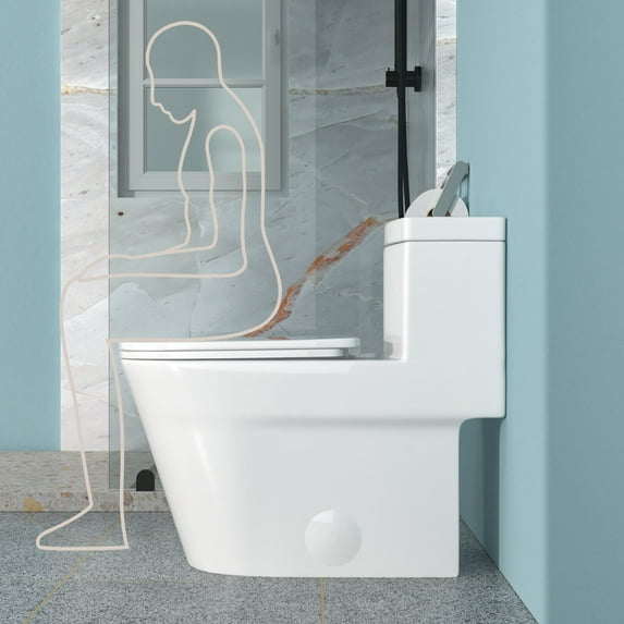 Elongated Toilet, Ceramic One Piece Toilet for Bathroom, 12-inch Rough-In, 1.24/1.43 GPF, Dual Flush with Soft Clsoing Seat, Powerful Dual Flush MAP 800g, White Bidet Toilet,Ceramic Two Piece Toilet