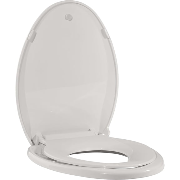 Elongated Toilet Seat for Adult and Child, Built-In Potty Training Seat with Soft Quiet Close Non-Slip Design, Magnetic Kids Seat and Cover for Elongated Oval Toilets, 19" Biscuit Color