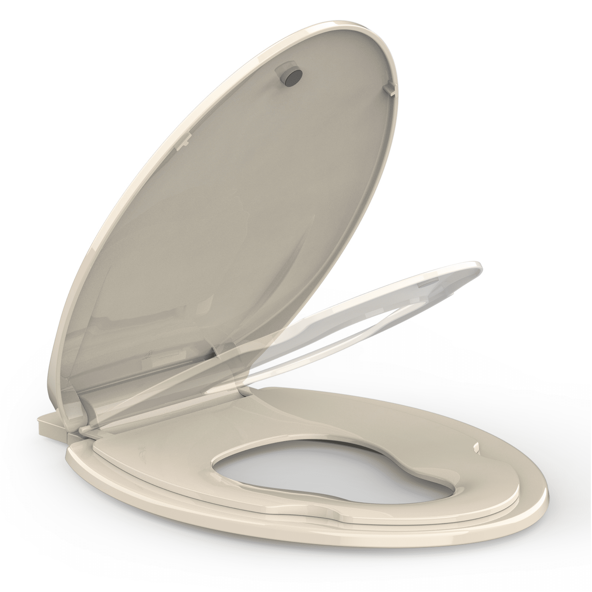 Elongated Toilet Seat with Built In Potty Training Seat, Slow Close Family Toilet Seat with Cover for Adults and Toddlers, Easy to Clean and Stain-Resistant, Almond