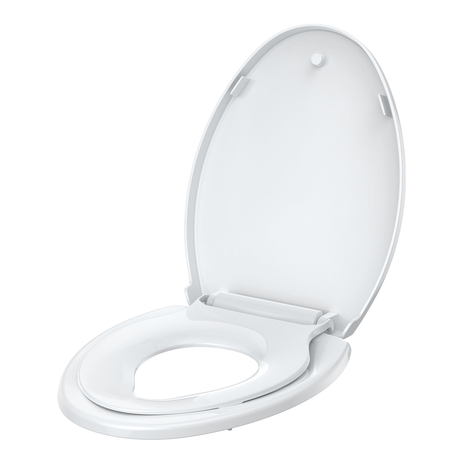 Elongated Toilet Seat with Built-in Toddler Potty Training – Soft Close, Quick Release, Easy Clean – Family-Friendly, Durable PP Material – Fits Standard Toilets – 19” Elongated All White Cover