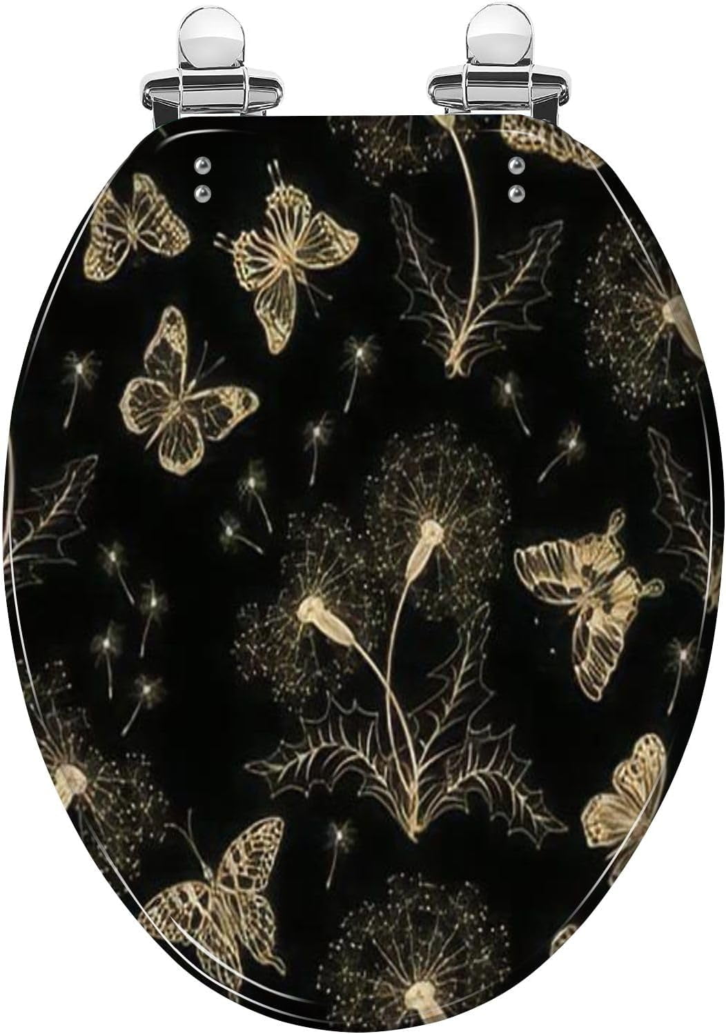Elongated Toilet Seat Butterflies dandelions pattern Butterflies dandelions gold color a Resin