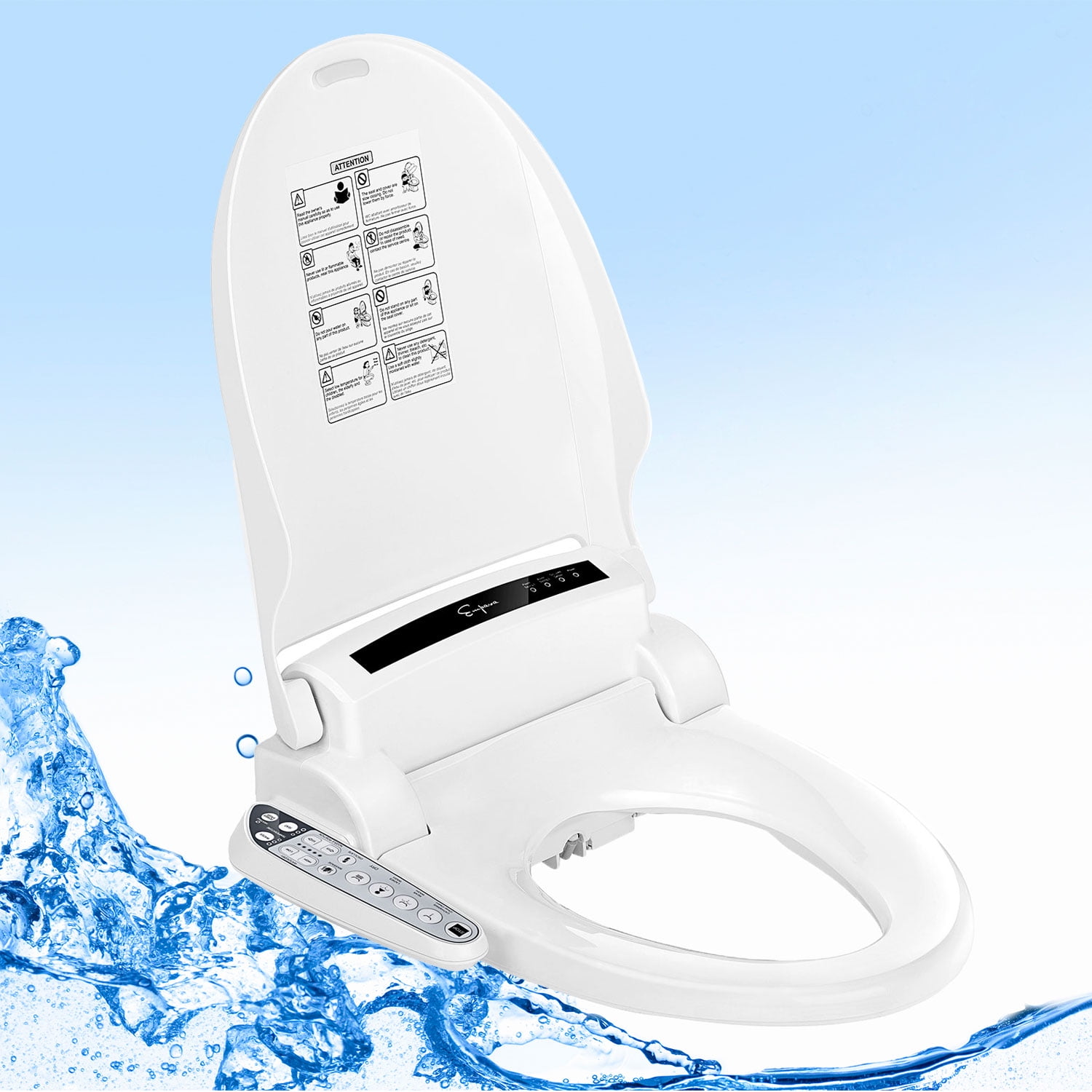 Elongated Toilet Seat - Electric Bidet Seats - Warm Air Dryer and Temperature Controlled Wash Functions in White