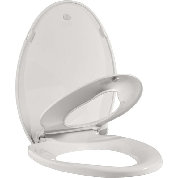 Elongated Toilet Seat with Integrated Toddler Seat, Potty Training Solution for Kids and Adults, Features Slow Close Mechanism and Magnetic Design (Biscuit Color)