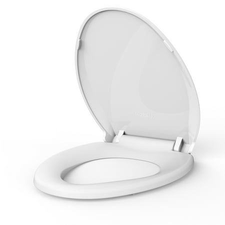 Elongated Toilet Seat Slow Close, Quiet Toilet Seat Cover with Never Loosen Durable Toilet Seat Lid Easy to Install & Clean, Polypropylene (PP), 19"-White Color