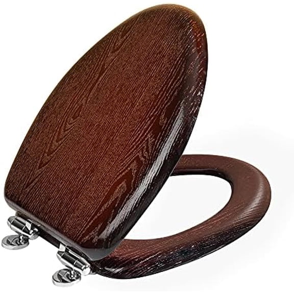 Elongated Toilet Seat Soft Close, Wood Oval Toilet Lid with Slow Close Chrome Hinges, Heavy Duty Durable Natural Veneer Wooden Toilet Seat (Elongated, Dark Walnut)$$Tools & Hardware Other