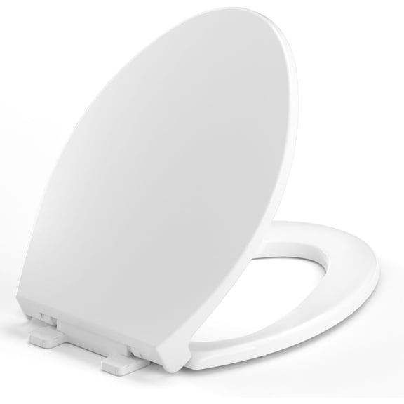 Elongated Toilet Seat, Soft/Slow Close Oval (Oblong) Toilet Seat for Elongated Toilets, No-Slam Quiet-Close Lid, Easy-to-Install & Clean, Durable Never-Loosen White Plastic Seat