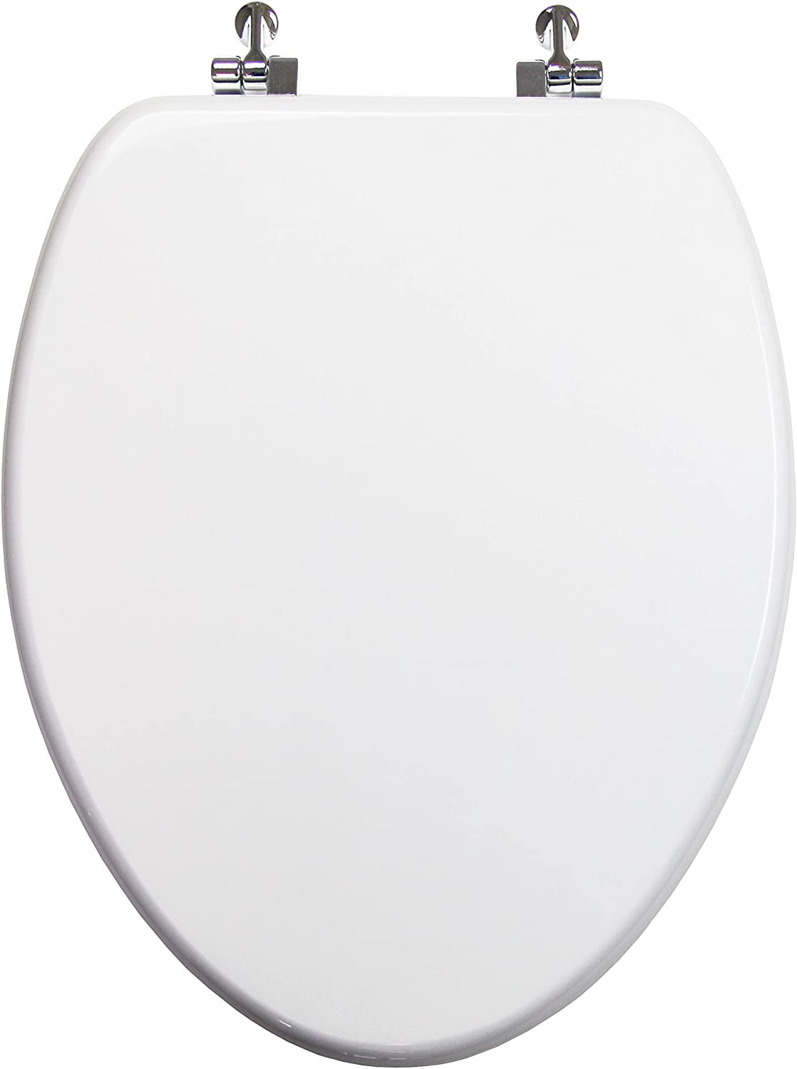 Elongated Toilet Seat w/Chromed Metal Hinges, Wood, White