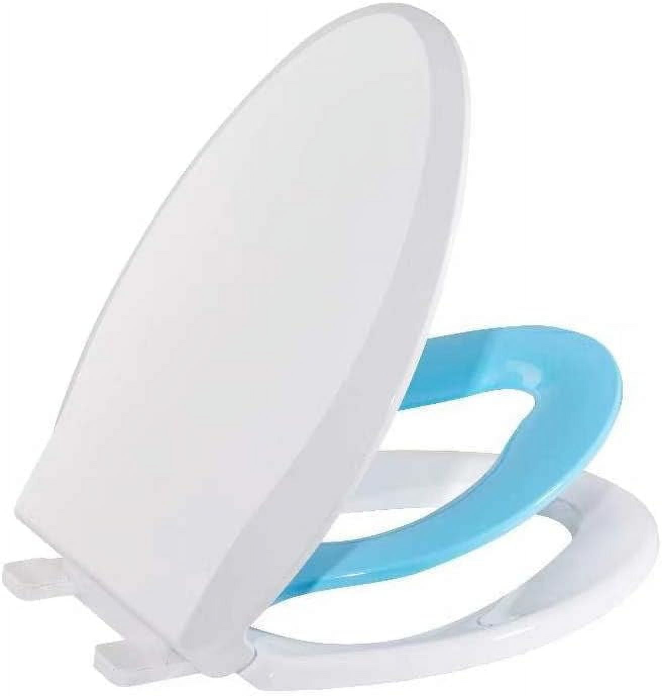 Elongated Toilet Seat with Integrated Potty Training Seat, Magnetic Kids Cover, Slow Close Feature, and Secure Fit for Adults and Toddlers (Blue)