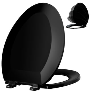 Angol Shiold Elongated Toilet Seat - Slow Close Hinges, Ergonomic Design with Grip-Tight Bumpers, Safe Easy-Clean PP Material , Fit 18.5" Elongated toilet seat, Black