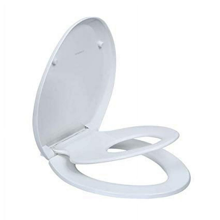 Elongated Toilet Seats with Built in Potty Training Seat Magnetic Kids Seat and Cover Slow Close Fits both Adult and Child Plastic White