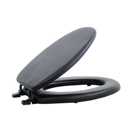 Elongated Vinyl Soft Adjustable Hinges Toilet Seat with Close Lid, Black