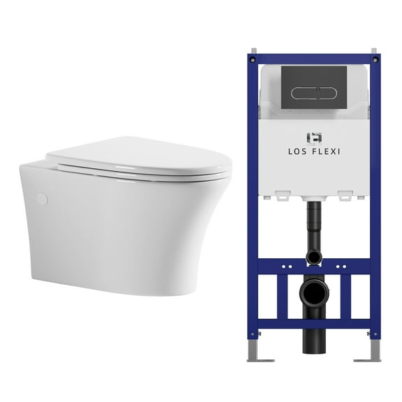 Elongated Wall Hung Toilet Set, Soft-Close Seat, Concealed Tank, 0.8/1.6 GPF Dual Flush, Push Plate Included