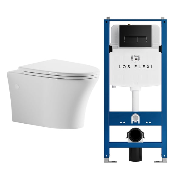 Elongated Wall Hung Toilet Set, Soft-Close Seat, Concealed Tank, 0.8/1.6 GPF Dual Flush, Push Plate Included