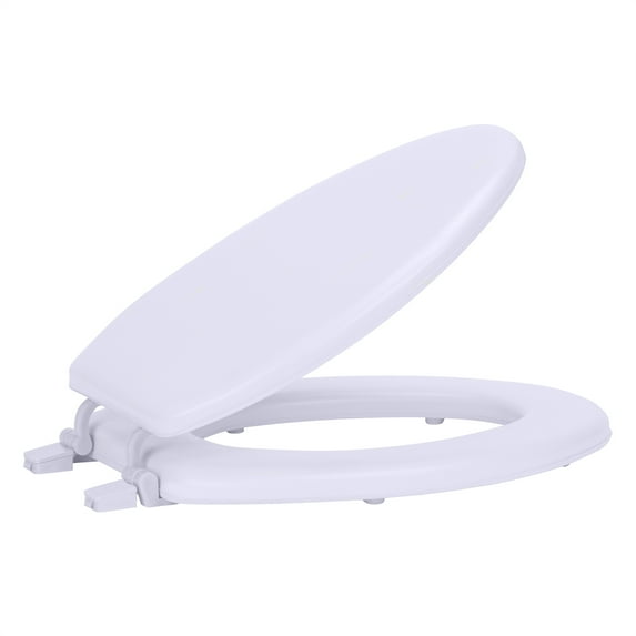 Elongated Wood Soft Adjustable Hinges Toilet Seat with Close Lid, White