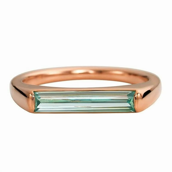 Elongated baguette Cut Lab Created Green tourmaline And Bar Setting Type Engagement Ring in 925 Sterling Silver for Love – Unique and Elegant Bridal Jewelry