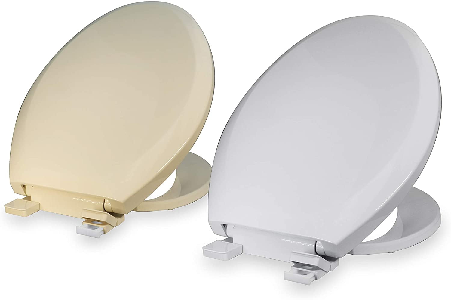 Elongted Plastic Toilet Seat with Adjustable Hinge, Bone
