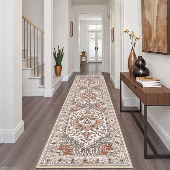 Elook Washable Hallway Runner Rug, 78.7 x 31.5 Non-Slip Vintage Low-Pile Floor Mat, Ultra-Thin Foldable Machine Washable Area Rug for Entryway, Kitchen, Living Room, Laundry Room