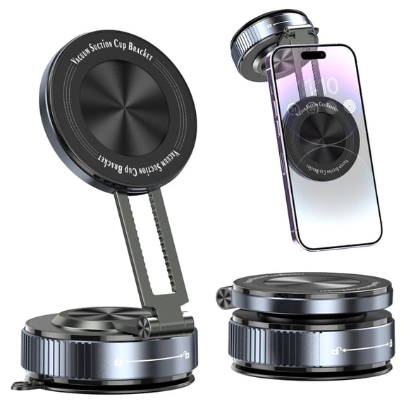 Elook 360 Adjustable Magnetic Car Phone Holder, Vacuum Magnetic Phone Holders for Car, Suction Cup Phones Mounts for Magsafe, Cell Phones Holders Compatible with iPhone 17 16 15 14 13 12 Series(Blac
