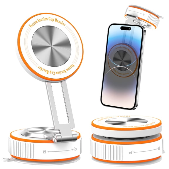 Elook360Adjustable Magnetic Car Phone Holder, Vacuum Magnetic Phone Holders for Car, Suction Cup Phones Mounts for Magsafe, Cell Phones Holders Compatible with iPhone 17 16 15 14 13 12 Series(White)
