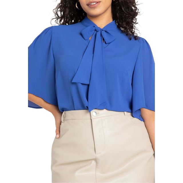 Eloquii Women's Plus Size Bow Blouse With Flutter Sleeve