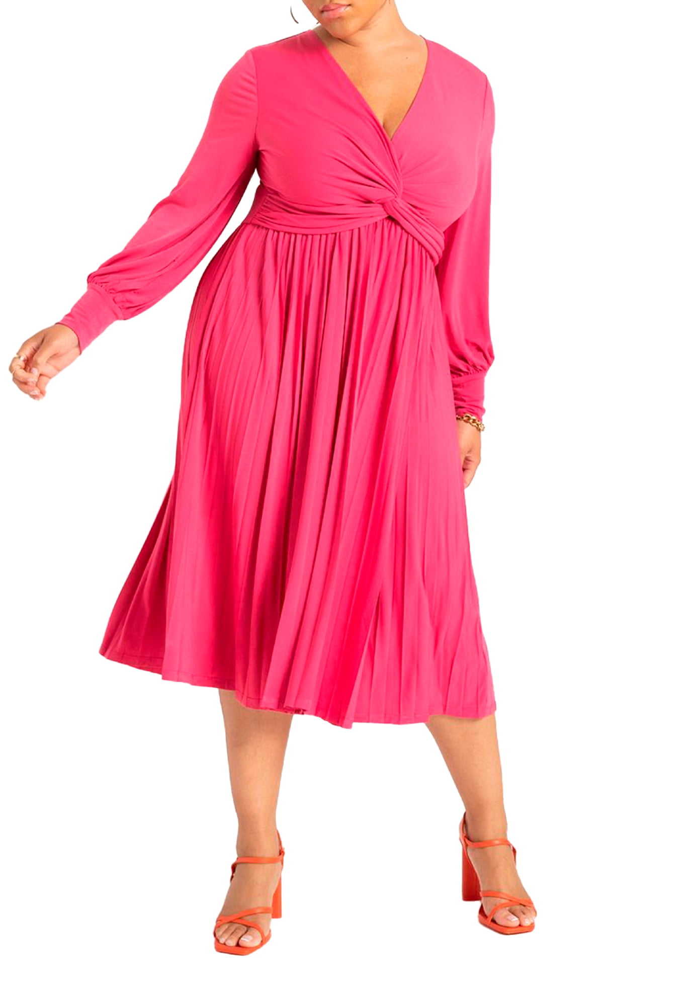 Double Straps Pleated Skirt Dress with Self-tie Sunset Plus Size