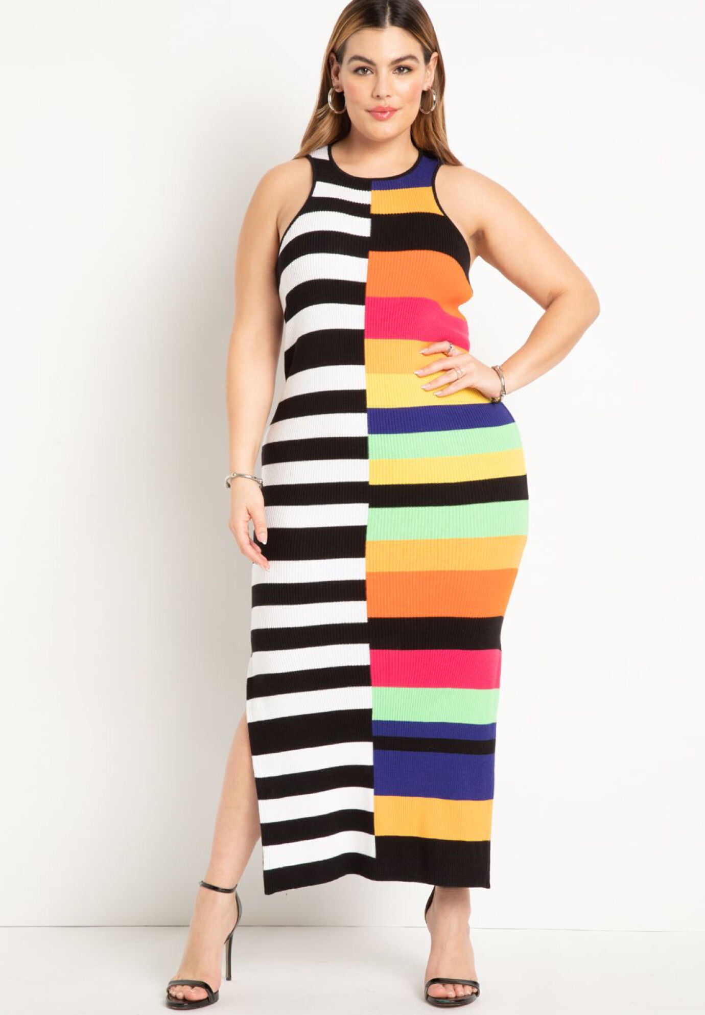Eloquii Women's Plus Size Mixed Stripe Ribbed Dress - Walmart.com