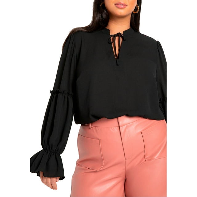 Eloquii Womens Plus Size Ruffle Detail Blouse With Ties 8950