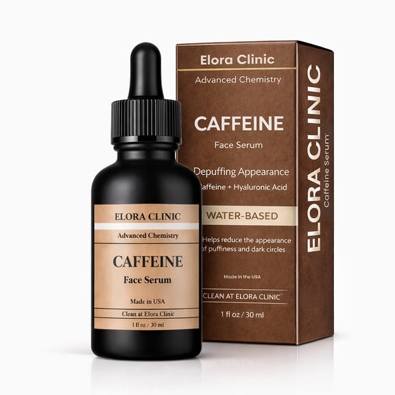 Elora Clinic caffeine face serum - water-based caffeine for puffy eyes - Hyaluronic acid and caffeine for under eyes - caffeine serum for dark circles