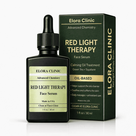 Elora Clinic Red Light Therapy Face Serum with Black Seed Oil & Green Tea, Hydrating Glow, 1 fl oz