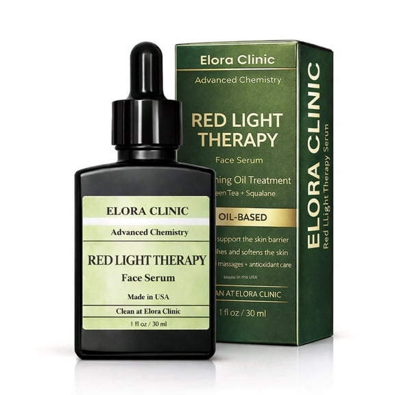 Elora Clinic Red Light Therapy Face Serum with Black Seed Oil & Green Tea, Hydrating Glow, 1 fl oz
