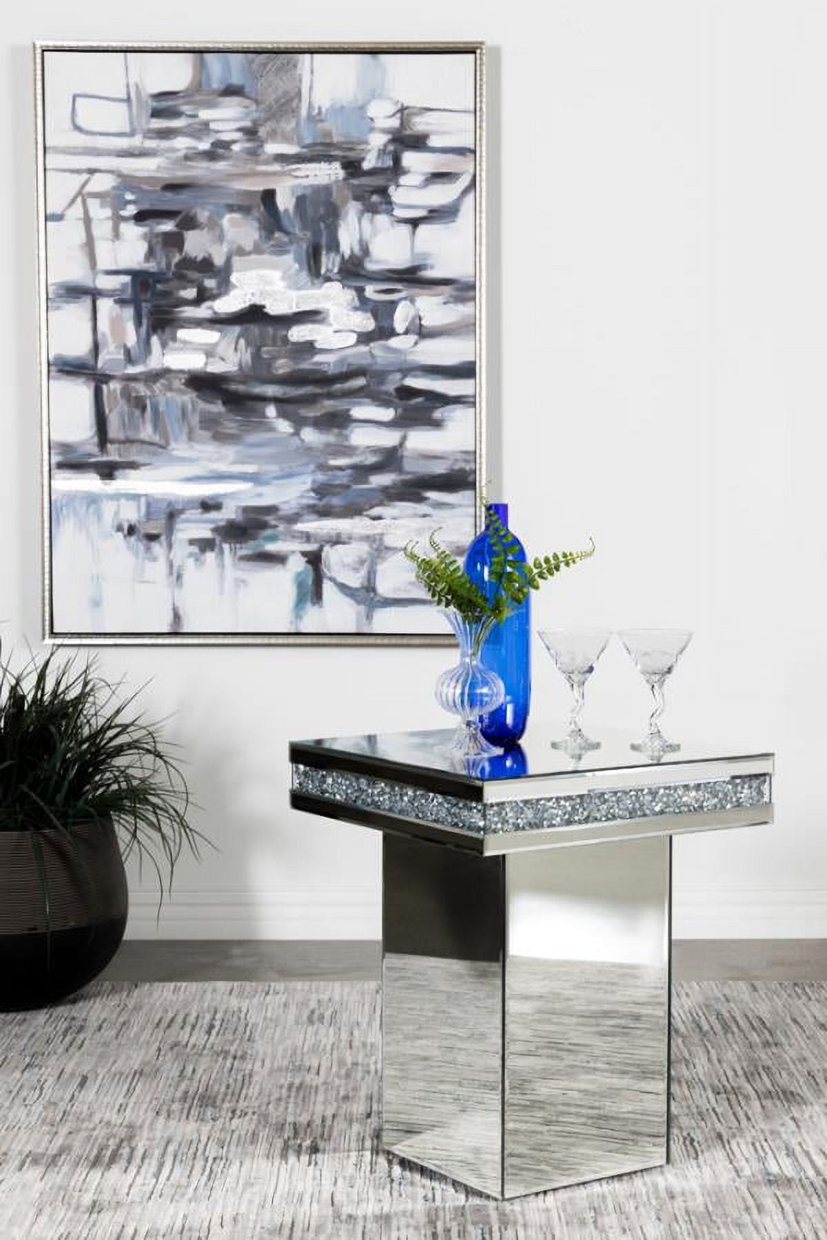 Elora Silver Mirrored Square Pedestal Accent Table with Glass Top