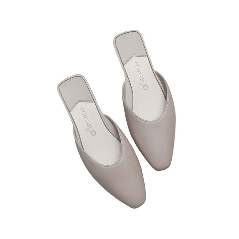 Eloshman Flat Mules Sandals for Women Closed Pointed Toe Slip on