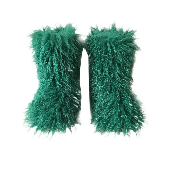 Eloshman Ladies Comfortable Plush Mid Calf Boot Indoor Outdoor Fashion Fuzzy Snow Boots Cozy Furry Dark Green 5.5