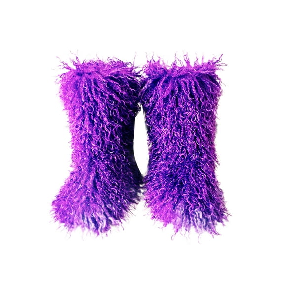 Eloshman Ladies Comfortable Plush Mid Calf Boot Indoor Outdoor Fashion Fuzzy Snow Boots Cozy Furry Dark Purple 7