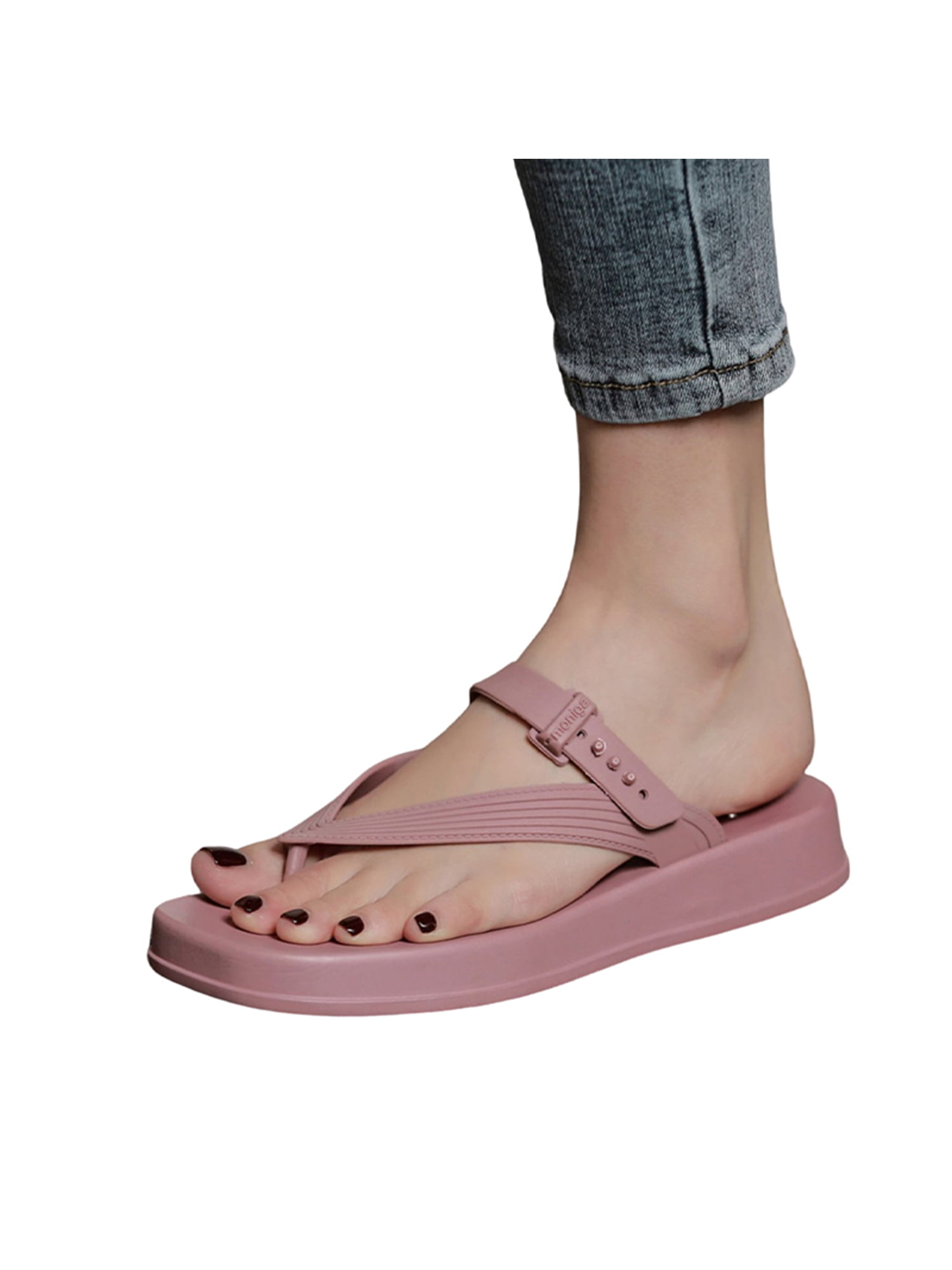Eloshman Ladies Flip Flops Beach Slide Sandal Slip On Thong Sandals Summer  Casual Strap Buckle Shoes Lightweight Slides Milk Tea Color 5.5 