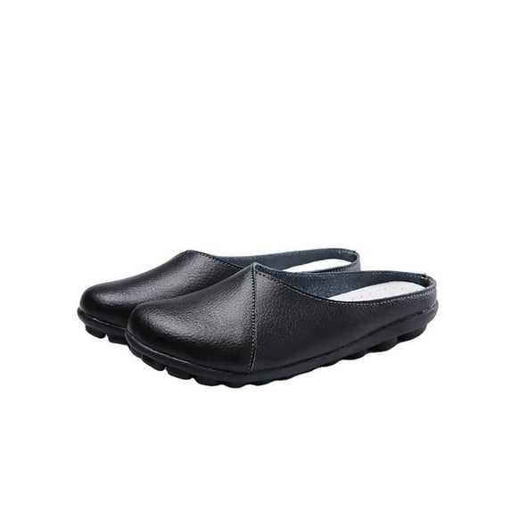 Eloshman Ladies Mules Closed Toe Flats Slip On Clogs Driving Fashion Comfort Leather Mule Lightweight Casual Shoes Black US 11