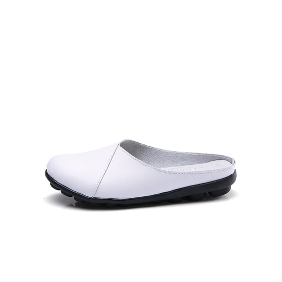 Eloshman Ladies Mules Closed Toe Flats Slip On Clogs Driving Fashion Comfort Leather Mule Lightweight Casual Shoes White US 12