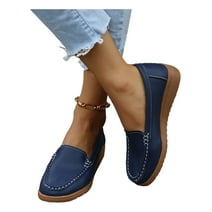 Eloshman Loafer Flats Shoes for Women Black Casual Slip-on Boat Shoes Comfort Flat Driving Walking Moccasins Blue 7